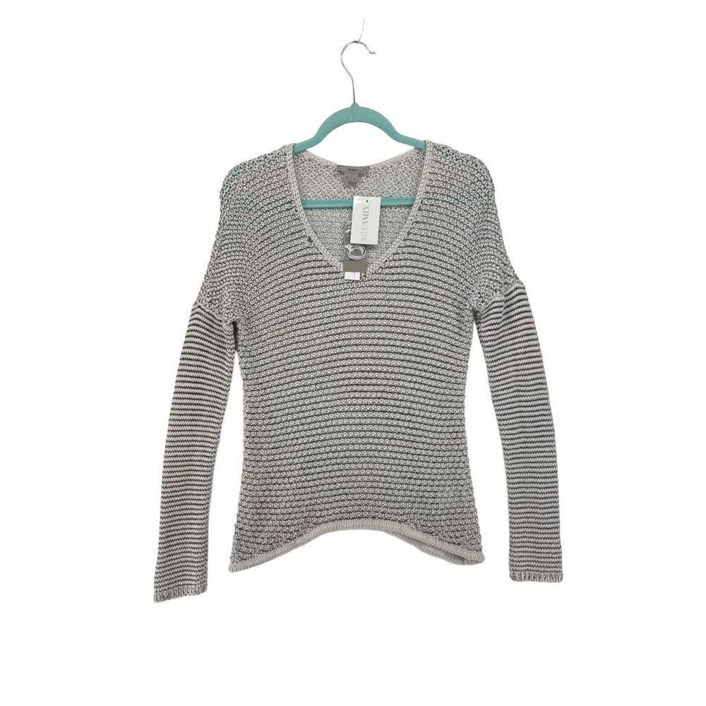 NWT HELMUT LANG Women’s Knit Sweater Top Small $220 Gray Long Sleeve Stretch V N